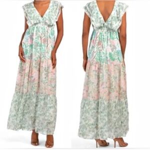 HOUSE OF HARLOW Floral Print Lace Tiered Bohemian Country Maxi Dress Size S